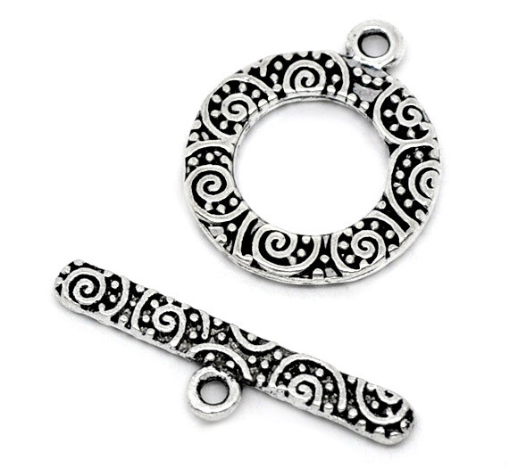 6 fermoirs en T toggle clasp argentée économiques