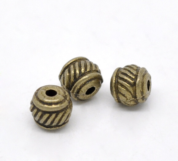 10 perles intercalaires tambour rayé couleur bronze  5 mm