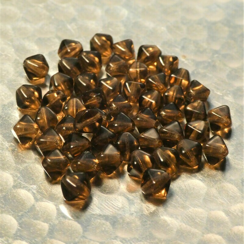 25 perles bicones double pyramide smoke topaze 6 mm