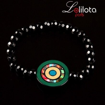 Bracelet Cheyenne cible émaillée vert sur élastique