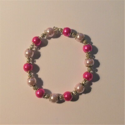 Bracelet rose nacré perles de verre sur élastique