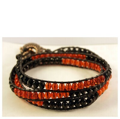 Wrapped bracelet cuir orange et noir
