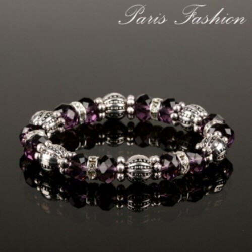 Bracelet violet argenté sur élastique