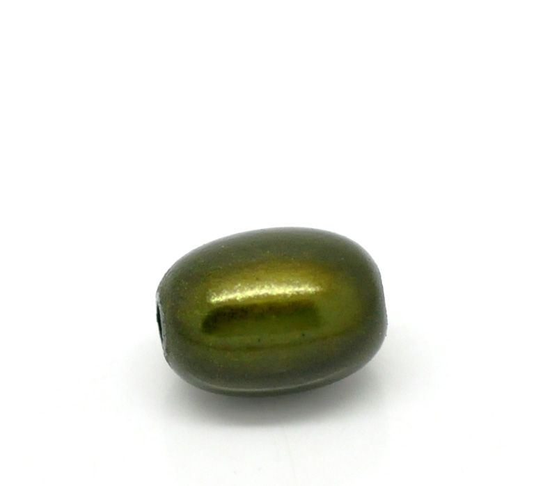 10 perles miracles en forme d'olive 11 x 8 mm vert olive foncé