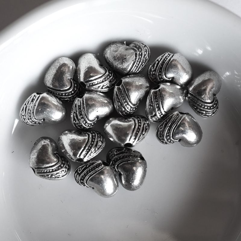 10 perles intercalaires coeur argenté 7 x 10 mm