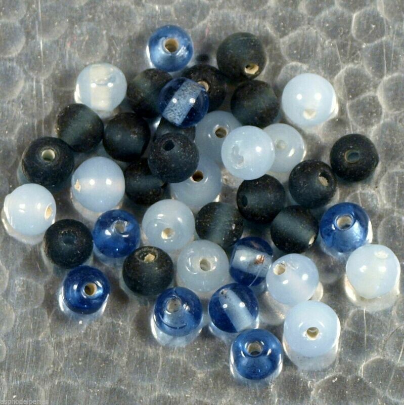 Mélange de 24 perles de verre artisanal 6 mm mélange bleu clair montana