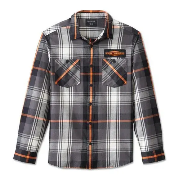 Hemd Kariert, Grau/Schwarz/Orange Hemd Kariert, Grau/Schwarz/Orange