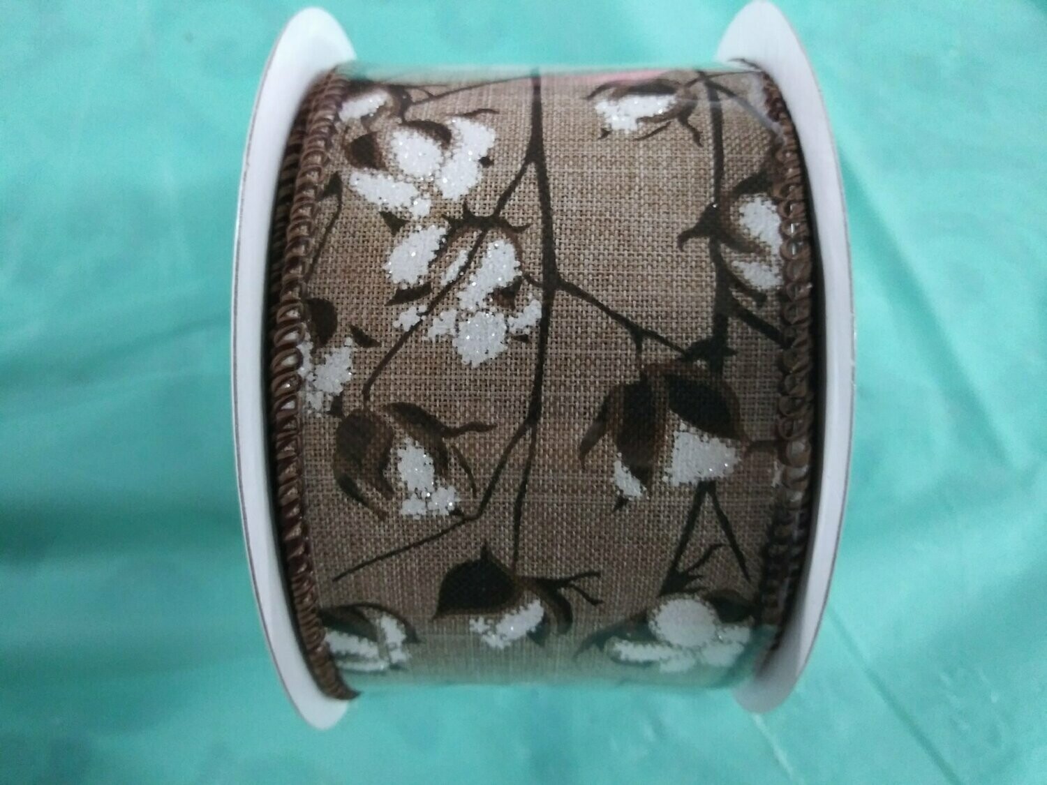 Cotton Pod Ribbon Tan-2.5" x 10 Yards wired