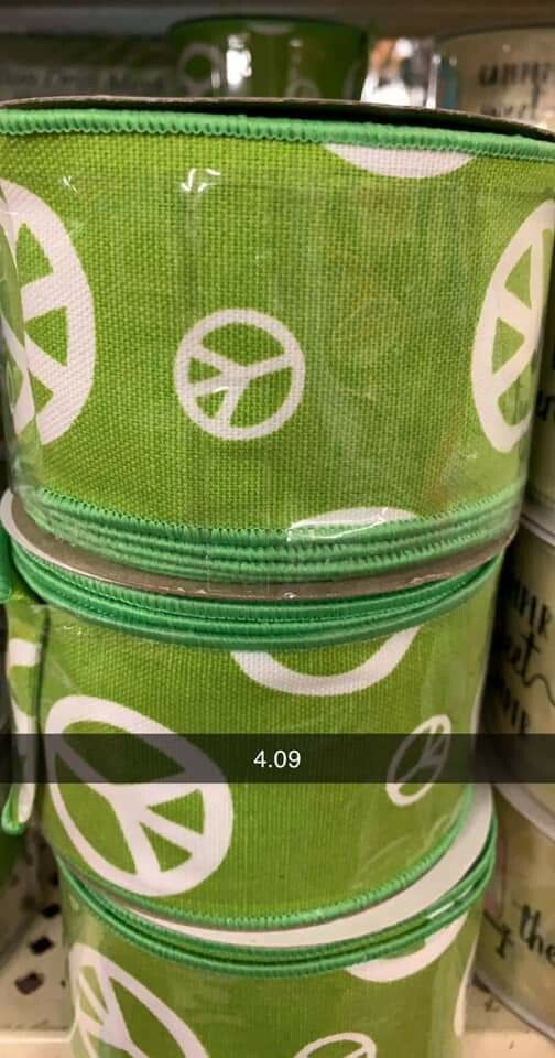 Lime Green/White Peace Symbols 2.5" x 10 Yards