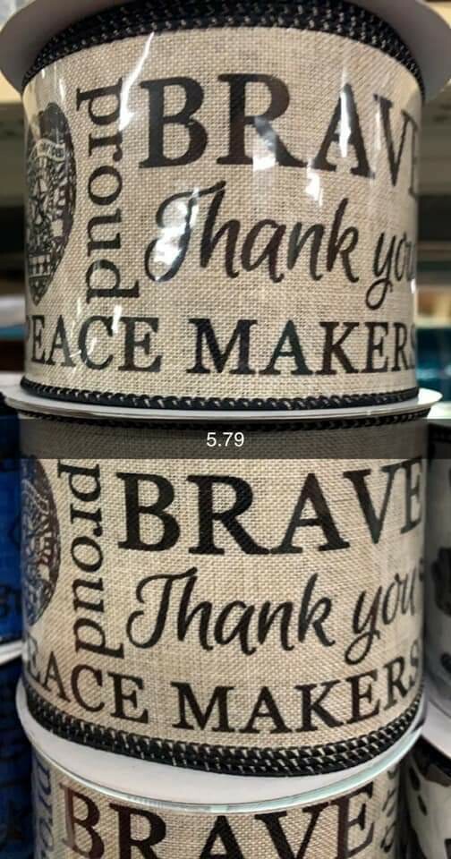 "Brave" "Thank You" Police Ribbon Tan 2.5" x 10 Yards