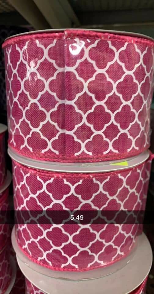 Pink Quatrefoil Ribbon 2.5" x  10 Yards