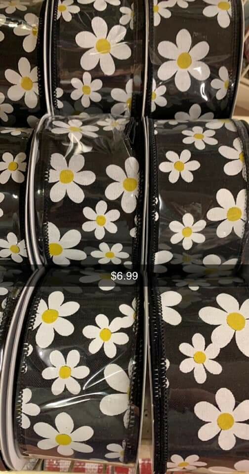Black/Daisy Ribbon 2.5"  x 10 Yards