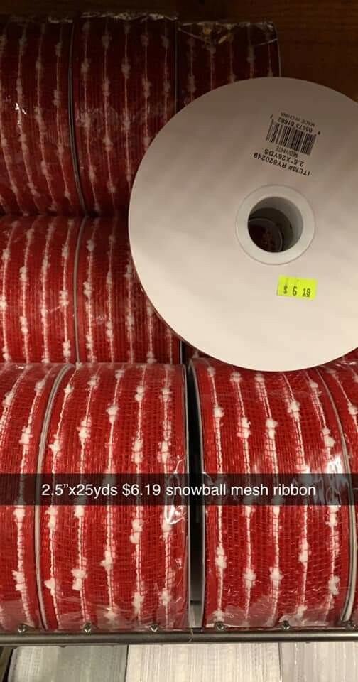 Red/White Snowball Mesh Ribbon 2.5" x 25 Yards