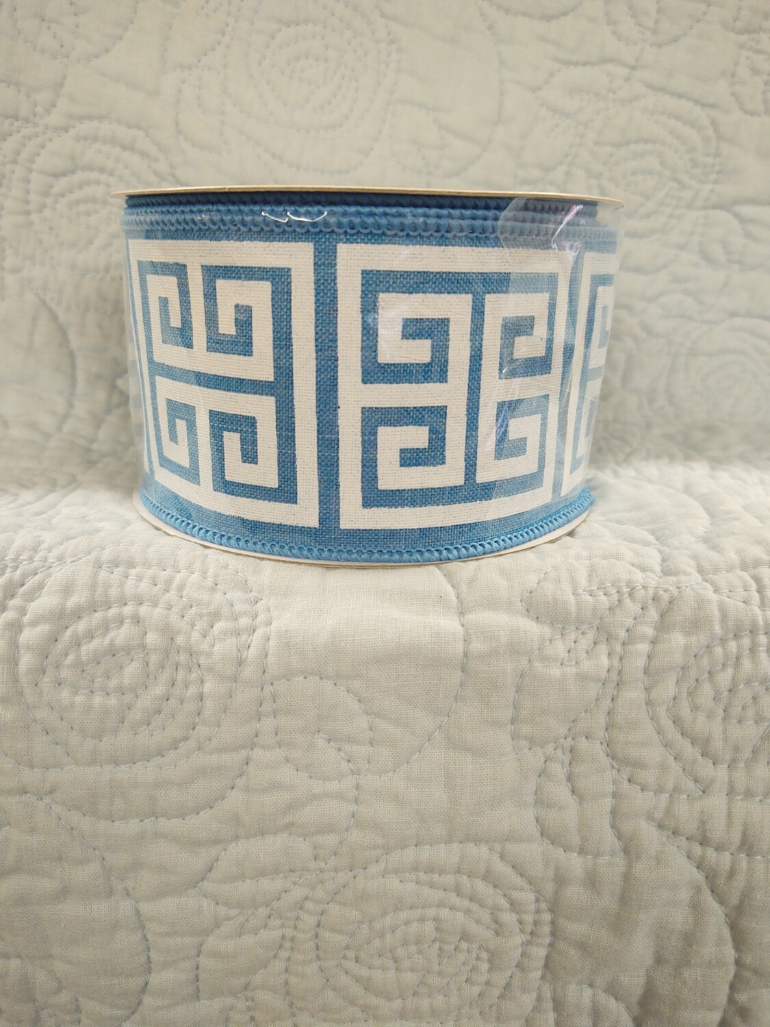 Greek Keys Ribbon 2.5 inch x 10 yds light blue