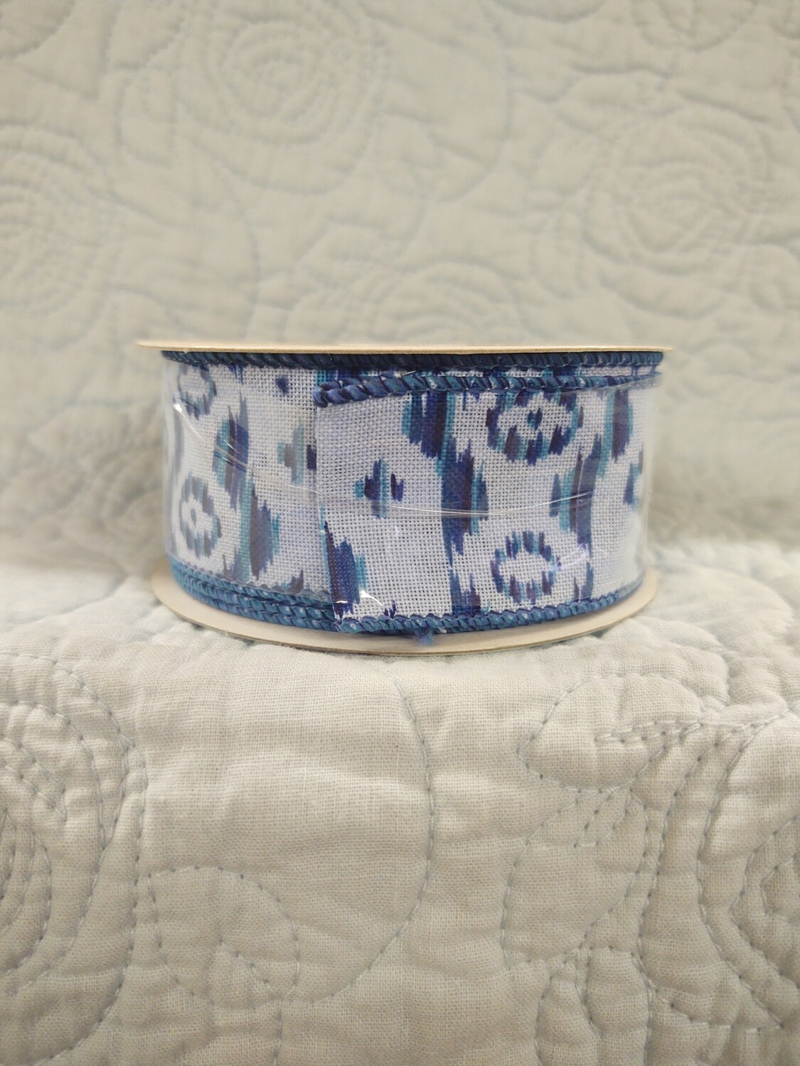Aztec Ikat ribbon 1.5 inch x 10 yds. blue