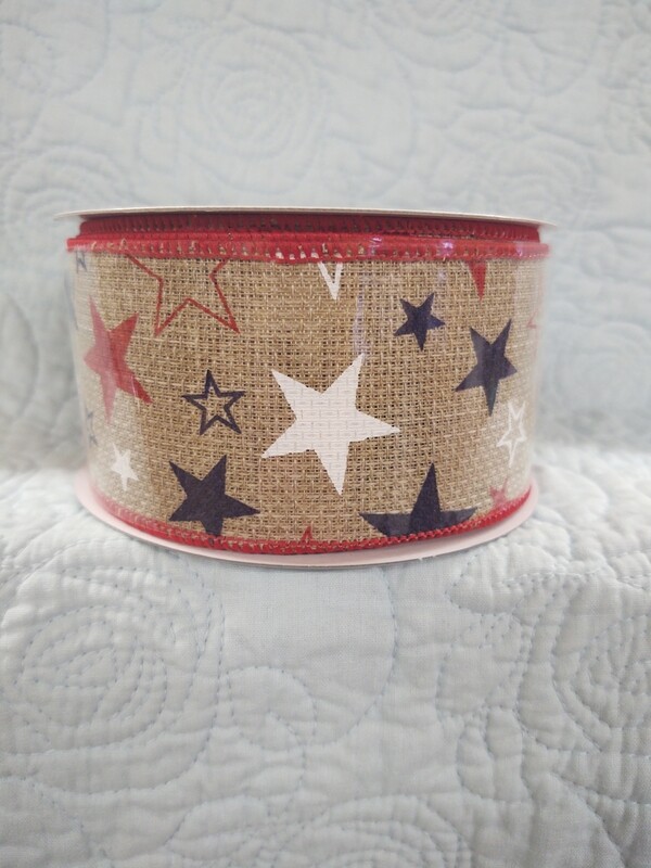 Red, White, and Blue Stars 2.5"x 10 yds on Tan