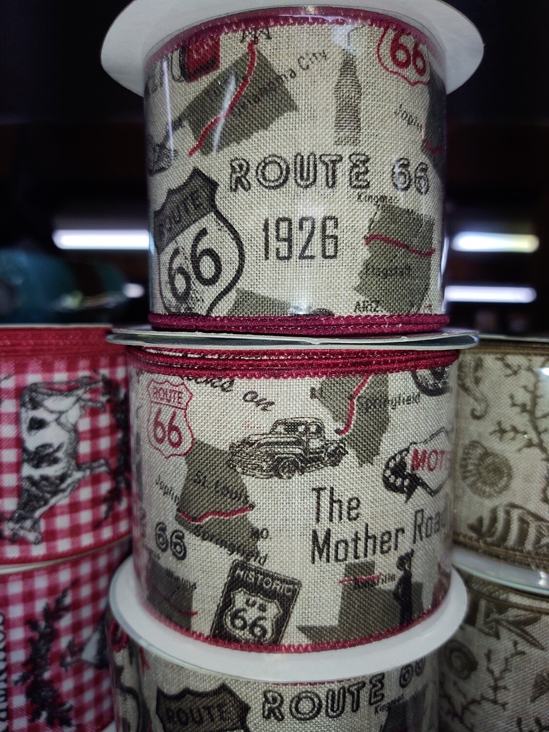 "The Mother Road Trip" ribbon 2.5 x 10 yds wired