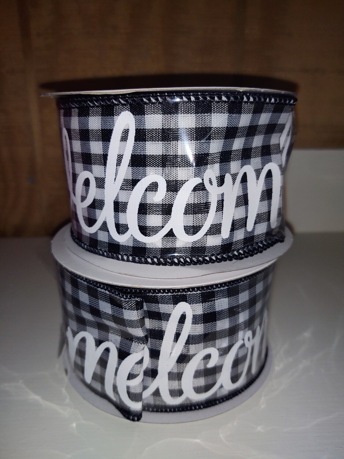 Gingham "Welcome" 2.5" x 10yds wired