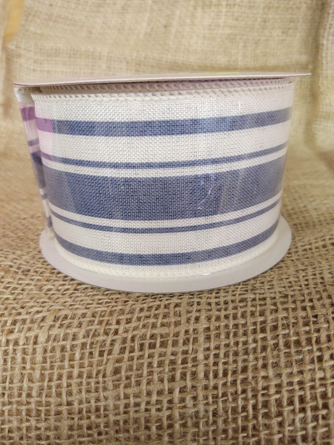 Farmhouse blue striped ribbon 2.5"x10 yds wired