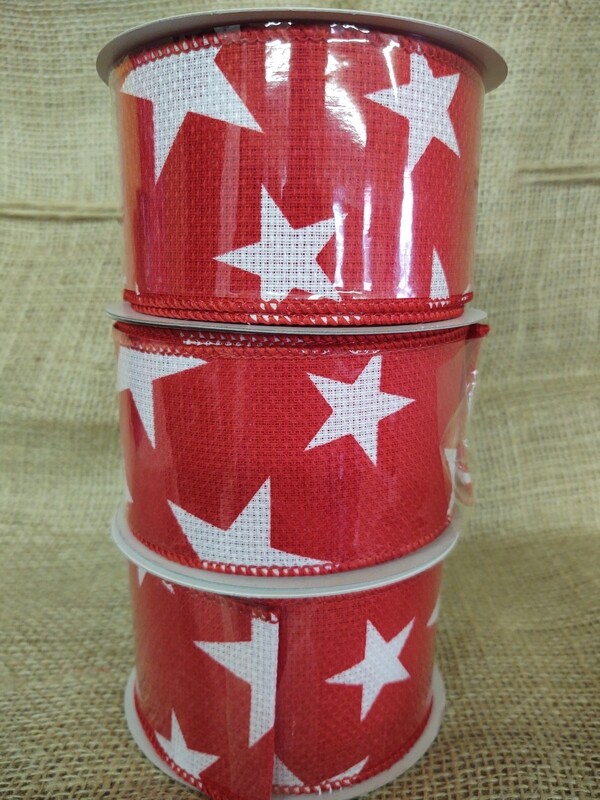 2.5" Star Print Ribbon: Red & White (10 Yards)