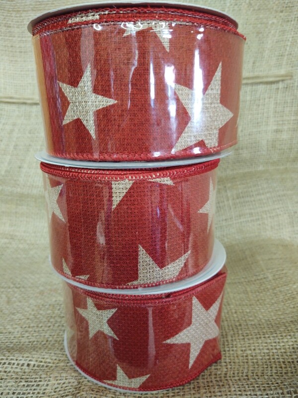 2.5" Star Print Ribbon: Red & Natural (10 Yards)