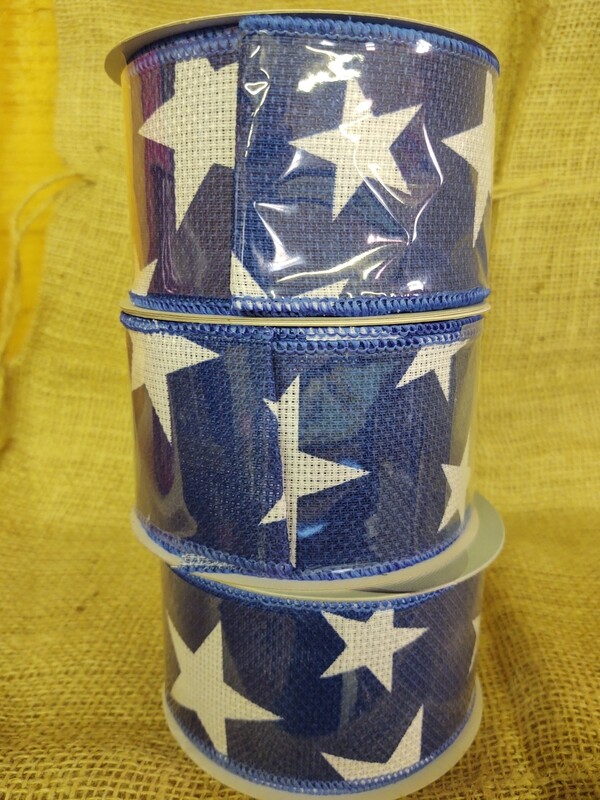 2.5" Star Print Ribbon: Blue & White(10 Yards)wired