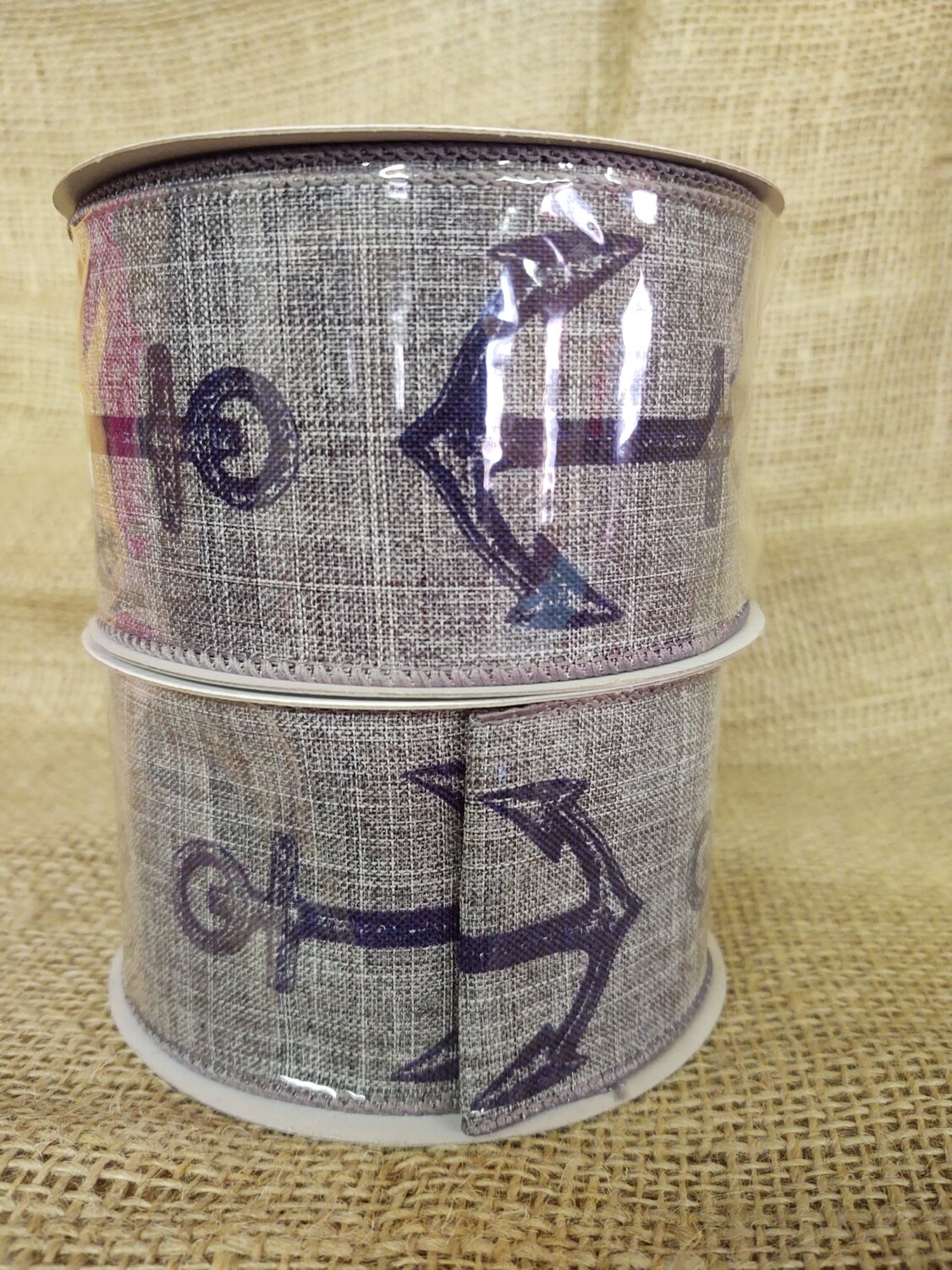 Gray Nautical Anchor Wired Ribbon 2.5" X 10yds