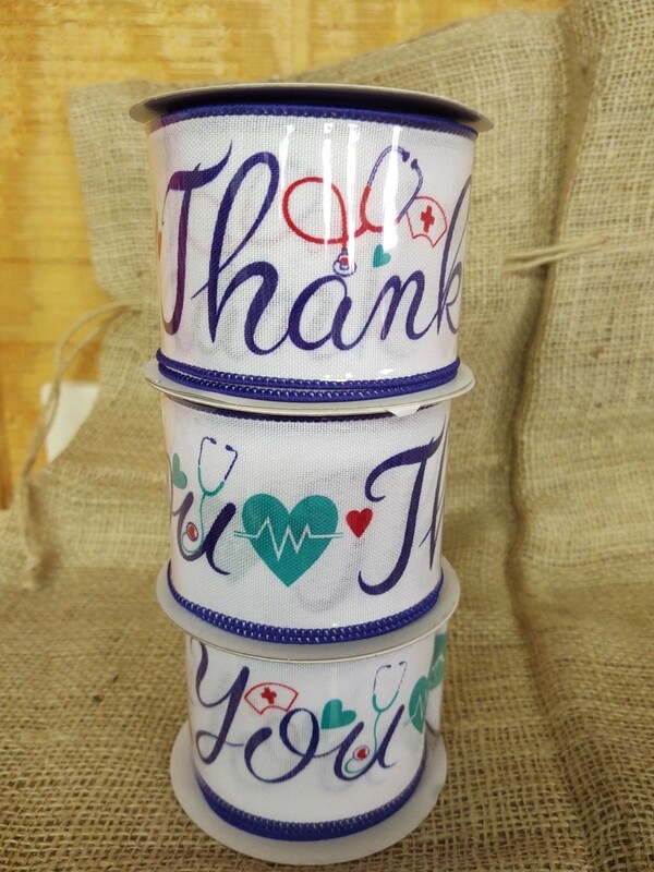 2.5"X10Yd Healthcare Workers/Faux Burlap Wh/Royal/Red/Turq Rm