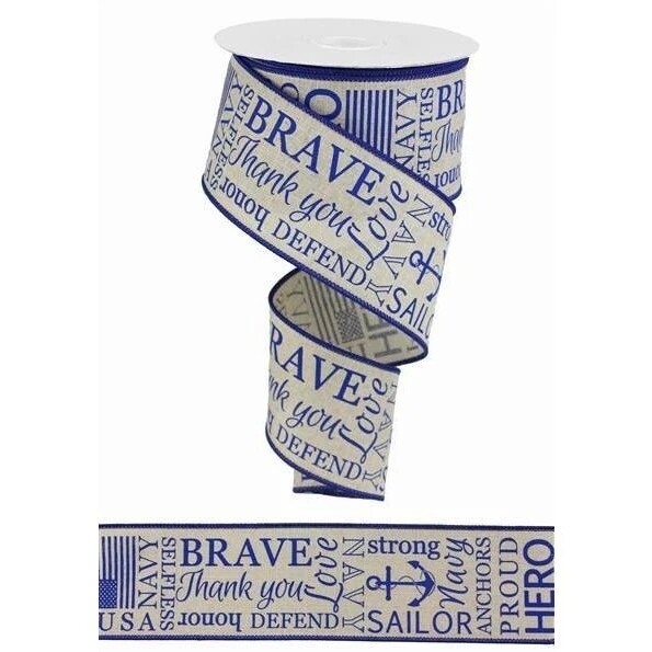 2.5" United States Navy Ribbon: Natural & Blue (10 Yards)wired