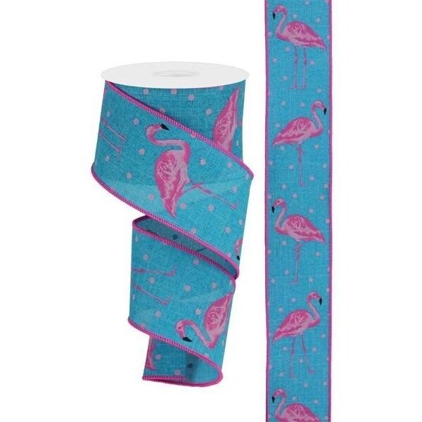 2.5" Flamingo Ribbon: Turquoise & Pink (10 Yards)wired