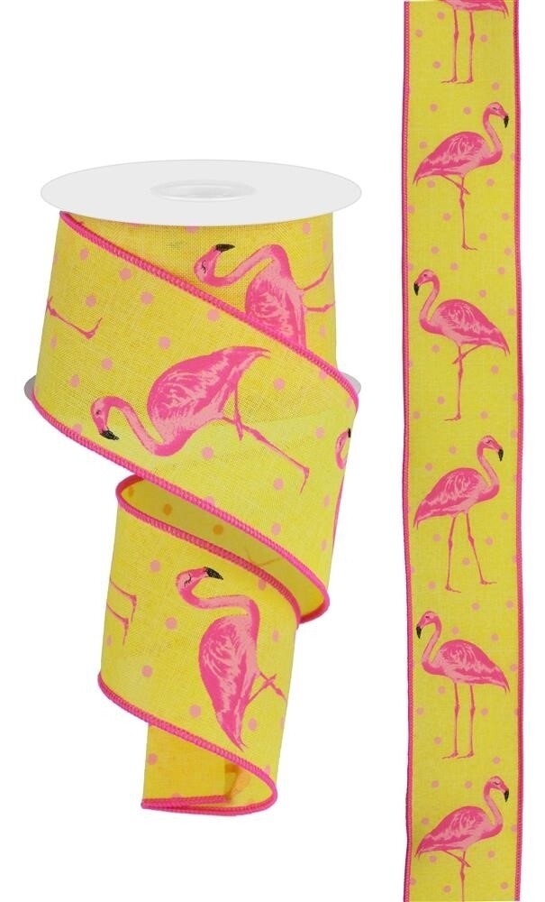 2.5"X10yd Pink Flamingo On Yellow