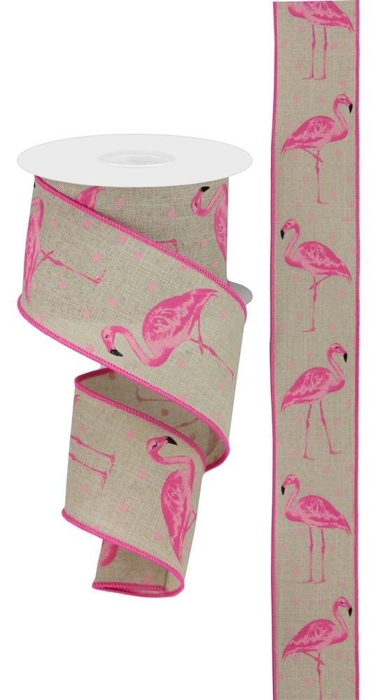 2.5"X10yd Pink Flamingo On Buff wired 