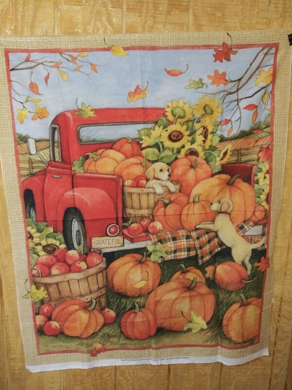 Truck Filled with Pumpkins and Puppy by Susan Winget for Springs Creative 36" x 44"