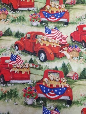 Patriotic Puppies in Red Truck by Susan Wingate for Springs Creative Fabrics