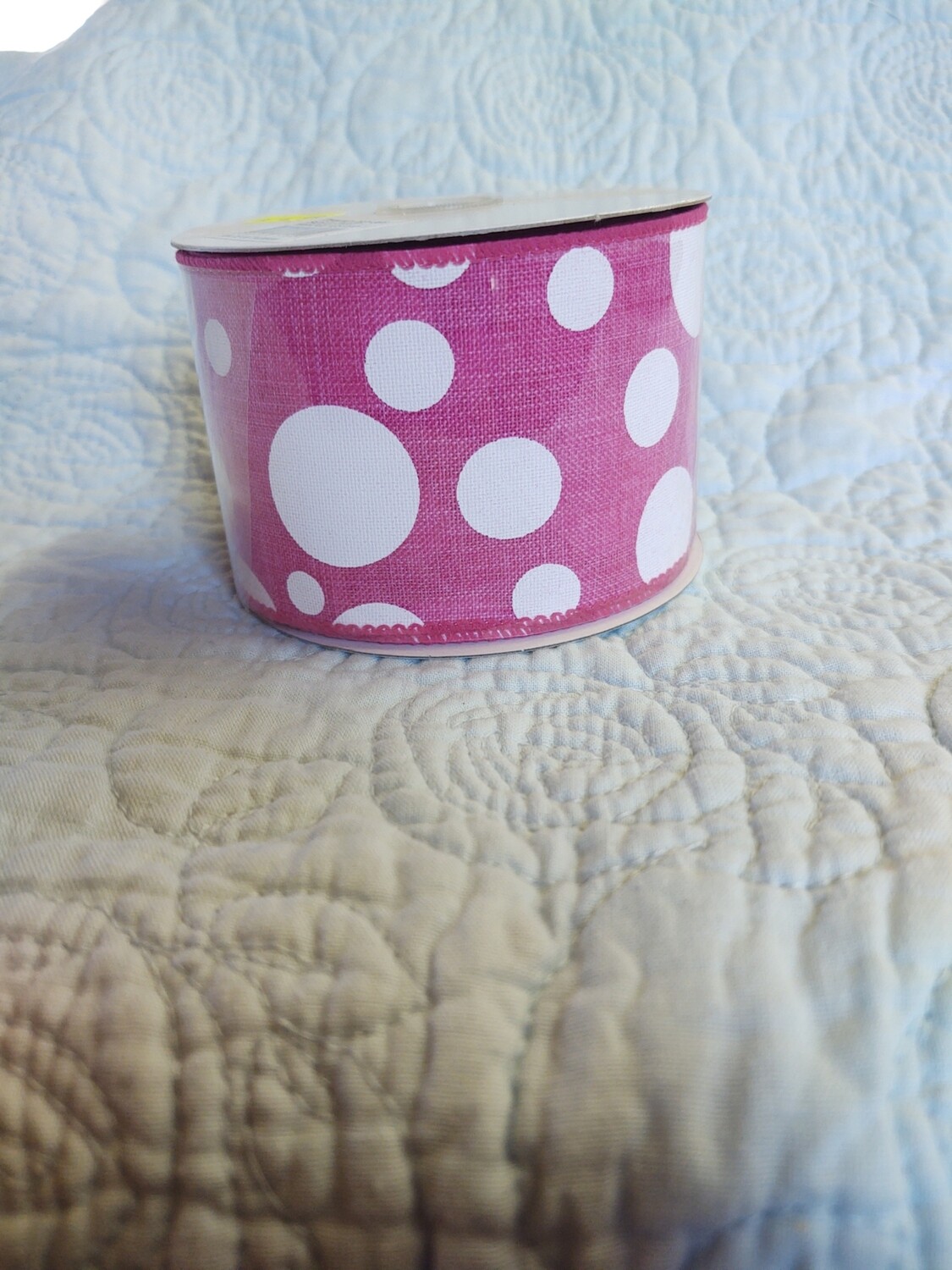 2.5"x "10 yds White Dots on Pink Back Ribbon