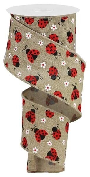 2.5" MINI LADYBUGS RIBBON: LIGHT BEIGE,RED, WHITE (10 YARDS) RGA162301