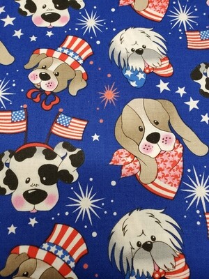 Patriotic Pups on Blue by Fabric Traditions