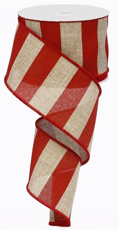 Red/Natural Striped Ribbon 2.5" x 10 Yards