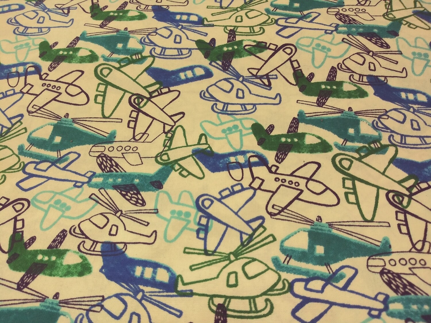 Airplane and Helicopter Print Fabric
