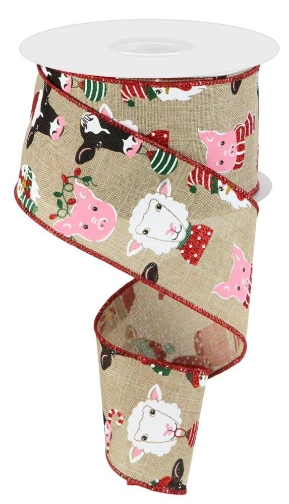 2.5"X10YD CHRISTMAS FARM ANIMALS