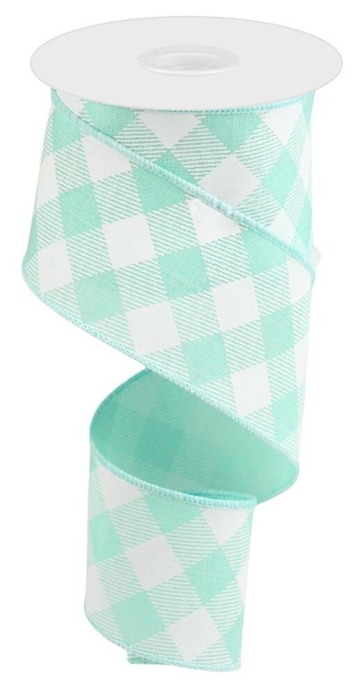 2.5"X10YD DIAGONAL CHECK ON ROYAL- MINT GREEN, WHITE