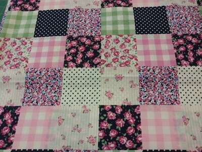 Pink/Black/Green/White Block Print Fabric