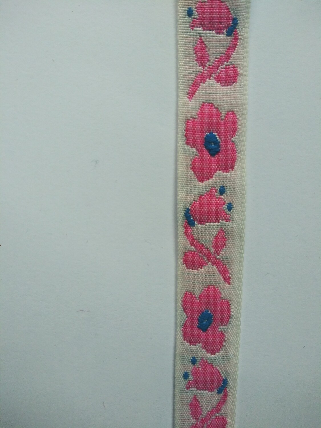 White with Pink Flower Flat Trim 3/4" x 25 Yard Reel