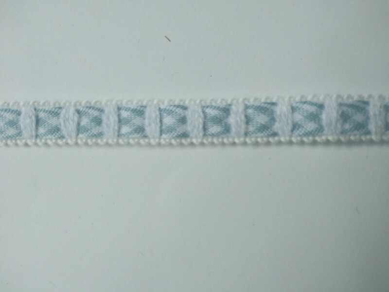 White & Wedgewood Blue Trim 3/8" Wide 36 Yard Reel