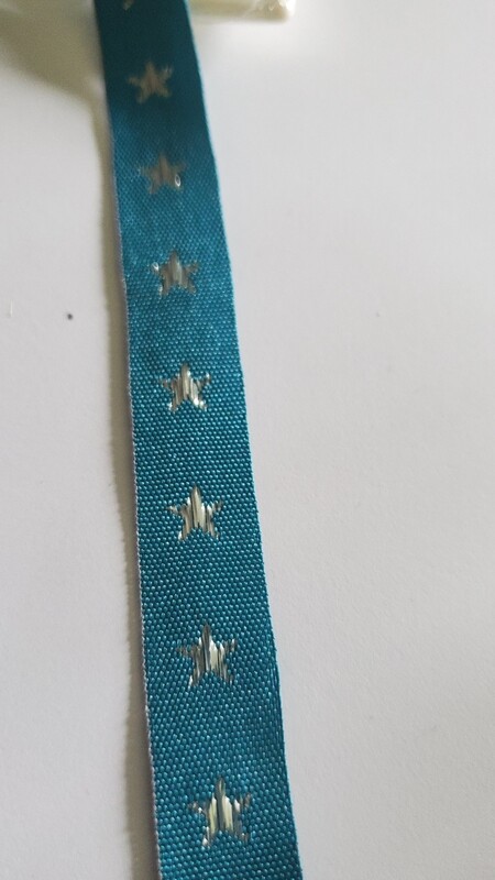 Star Trim in Teal with Silver Stars 1/2 in.  36 yd. Reel