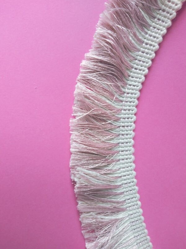 Soft Poly Brush Fringe in Natural/Pink 1-1/2" Wide 10 Yard Reel