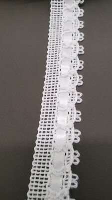 1 inch White Edge Trim with 1/4 in Satin Ribbon woven through 25 yds.