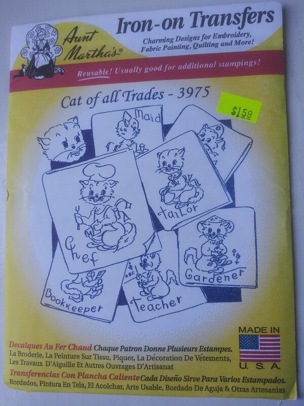 Aunt Martha's Iron-On Transfers #3975, Cat of All Trades