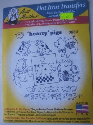 Aunt Martha's Hot Iron Transfers #3854, 'Hearty' Pigs