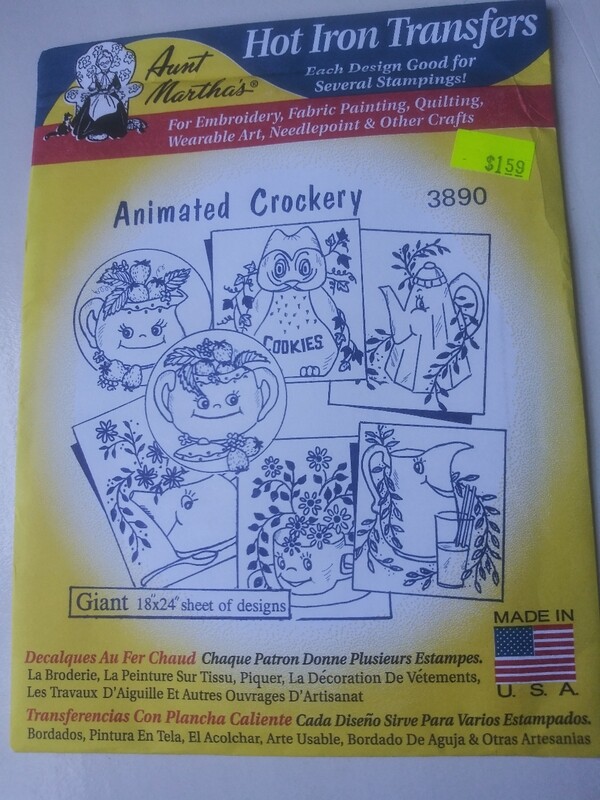 Aunt Martha's Hot Iron Transfers #3890, Animated Crockery
